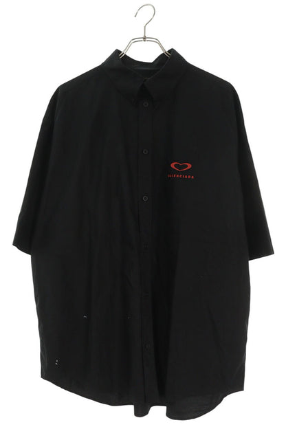 BALENCIAGA Black Heart Logo Cotton Shirt Size XXL