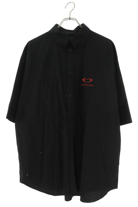 BALENCIAGA Black Heart Logo Cotton Shirt Size XXL
