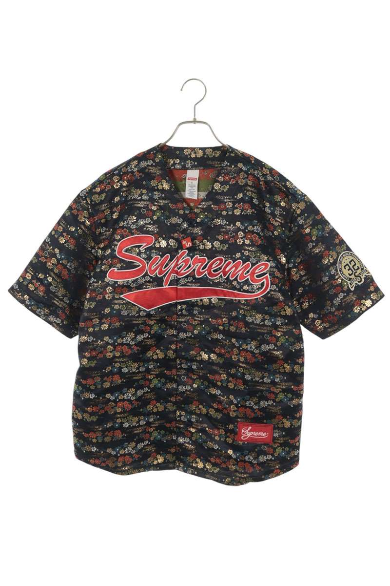SUPREME 26SS Floral Jacquard Baseball Jersey Black Shirt Size S
