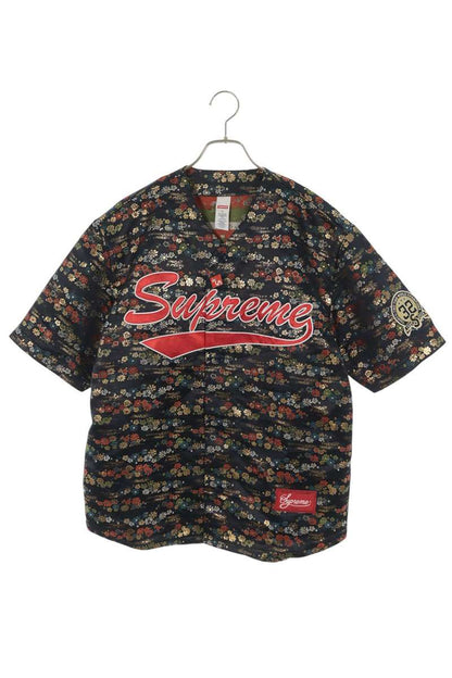SUPREME 26SS Floral Jacquard Baseball Jersey Black Shirt Size S