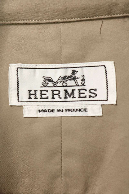HERMES Leather Trim Cotton Concealed Placket Shirt Size 42