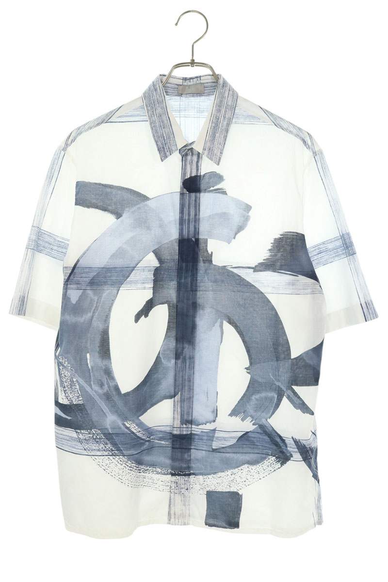 DIOR Graffiti Design Cotton Short Sleeve Shirt White Size M