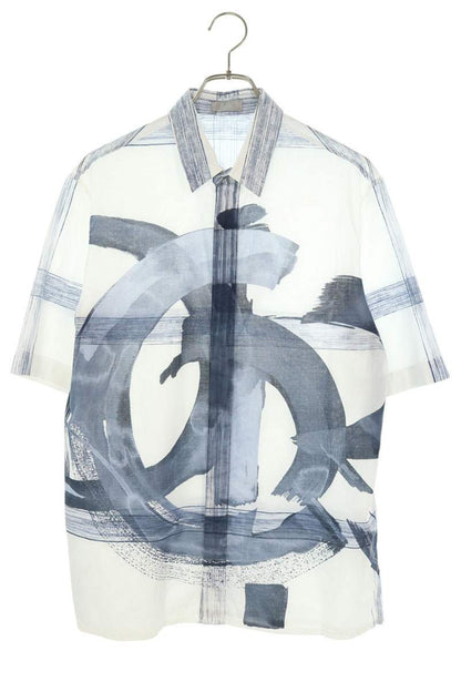 DIOR Graffiti Design Cotton Short Sleeve Shirt White Size M