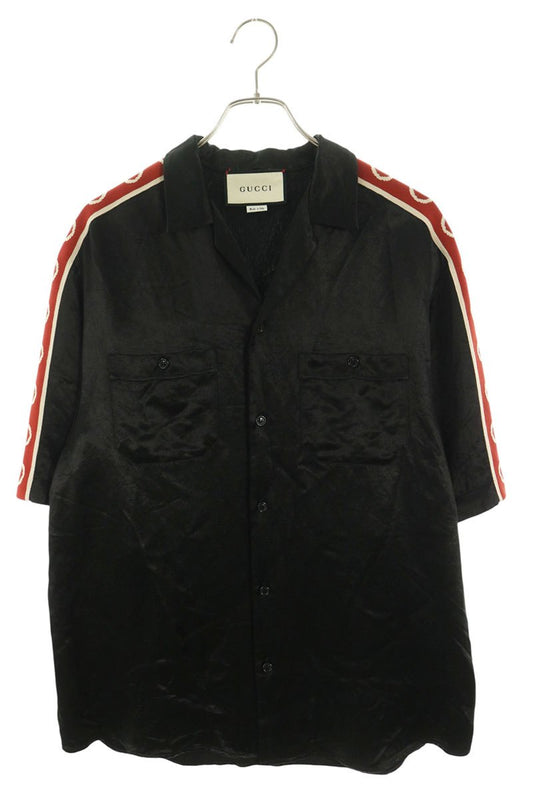 GUCCI Black Tape Logo Vacation Shirt Size 46