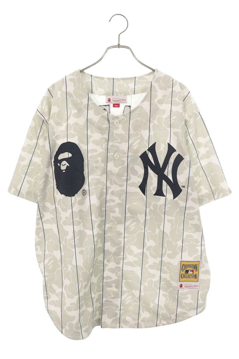 A BATHING APE MLB Yankees Camo Baseball Jersey Shirt Size XL