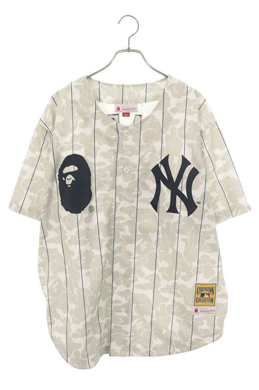 A BATHING APE MLB Yankees Camo Baseball Jersey Shirt Size XL