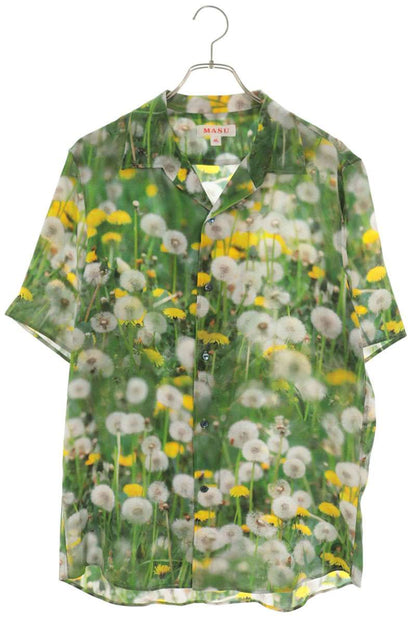 MASU 24SS Dandelion Print Open Collar Silk Shirt Size 46