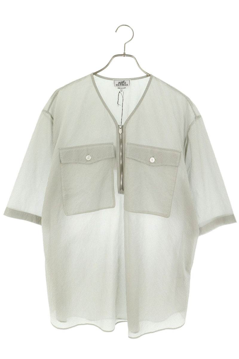 HERMES Half-Zip Short Sleeve Shirt Gray Size 42