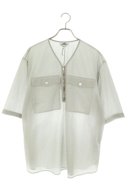 HERMES Half-Zip Short Sleeve Shirt Gray Size 42