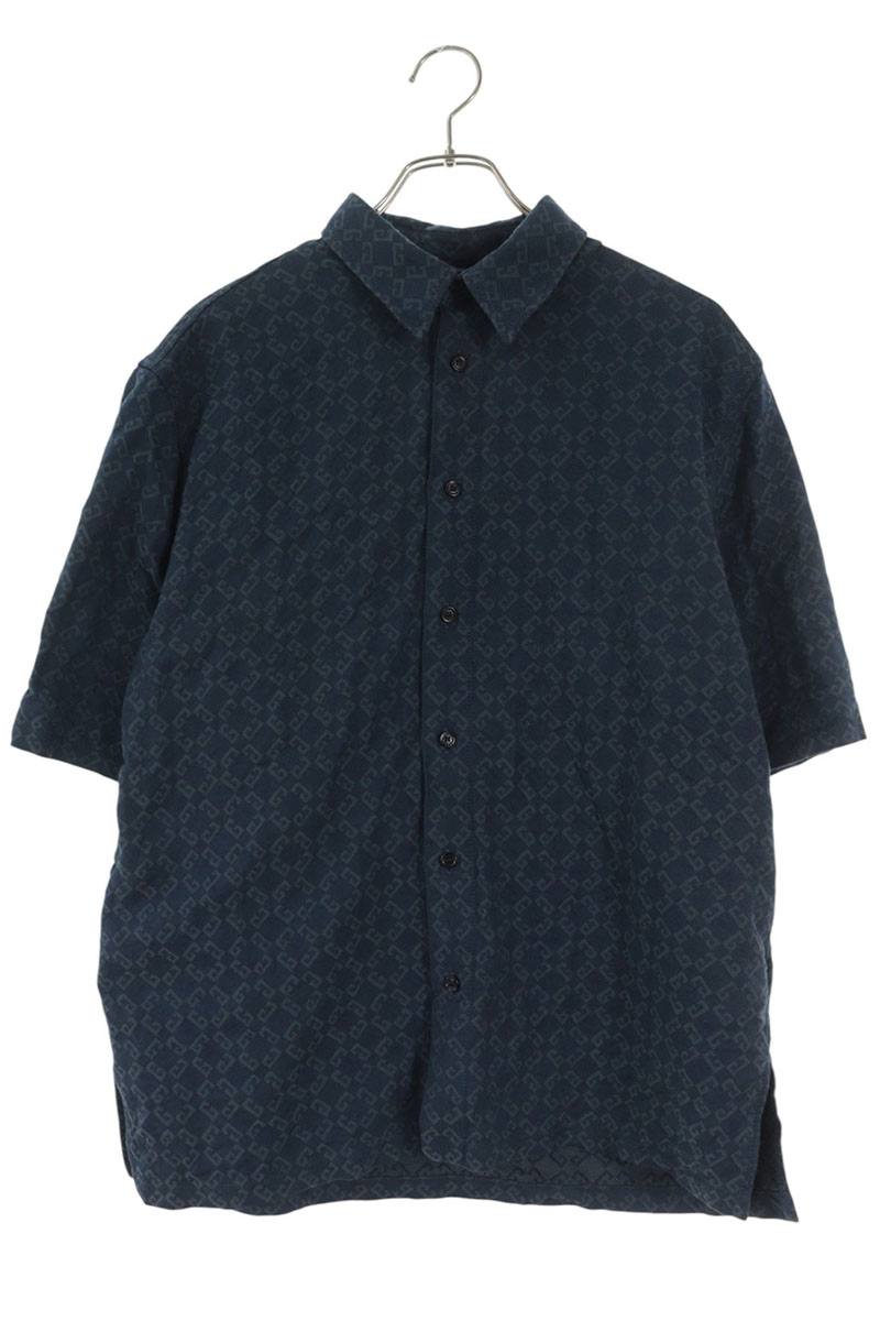 GIVENCHY Navy Jacquard Monogram Short Sleeve Shirt Size M