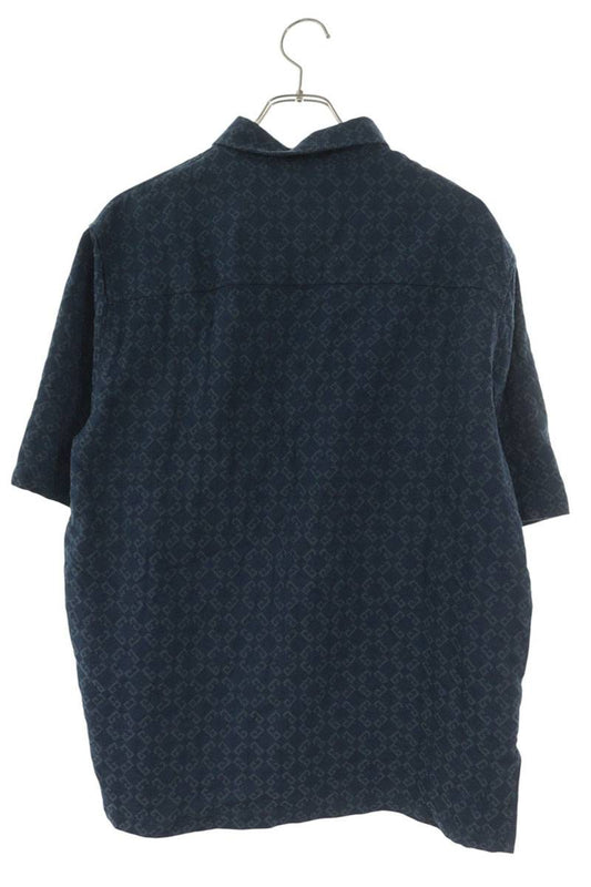 GIVENCHY Navy Jacquard Monogram Short Sleeve Shirt Size M