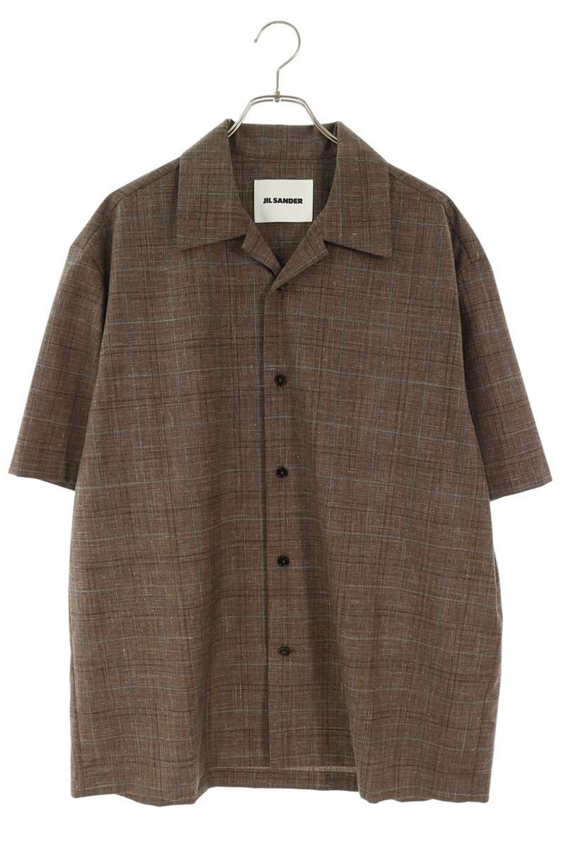 JILSANDER Open Collar Check Short Sleeve Shirt Brown Size 48