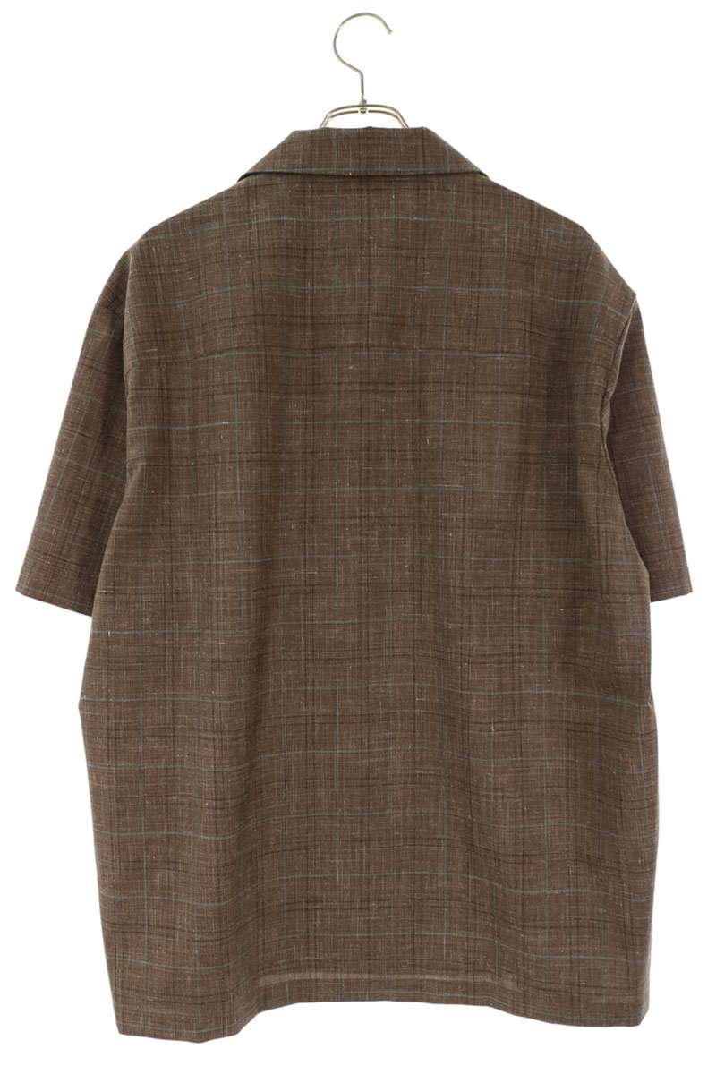 JILSANDER Open Collar Check Short Sleeve Shirt Brown Size 48