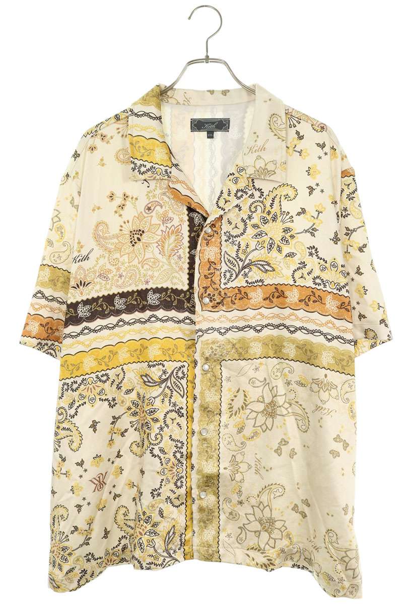 KITH 25SS Panelled Bandana Camp Collar Shirt Yellow Size XXL