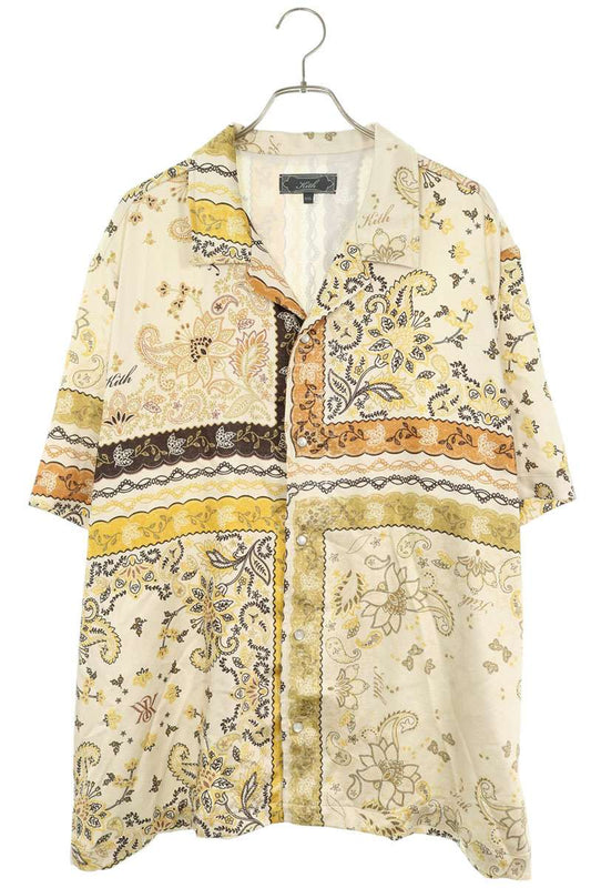 KITH 25SS Panelled Bandana Camp Collar Shirt Yellow Size XXL