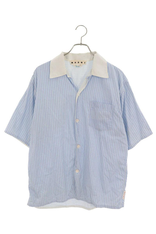 MARNI Reversible Open Collar Striped Light Blue Shirt Size 46