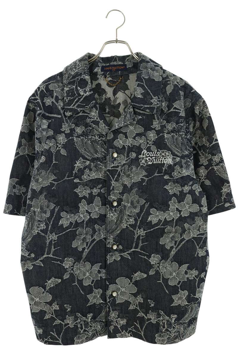 LOUISVUITTON Flower Jacquard SS Shirt Indigo Size L