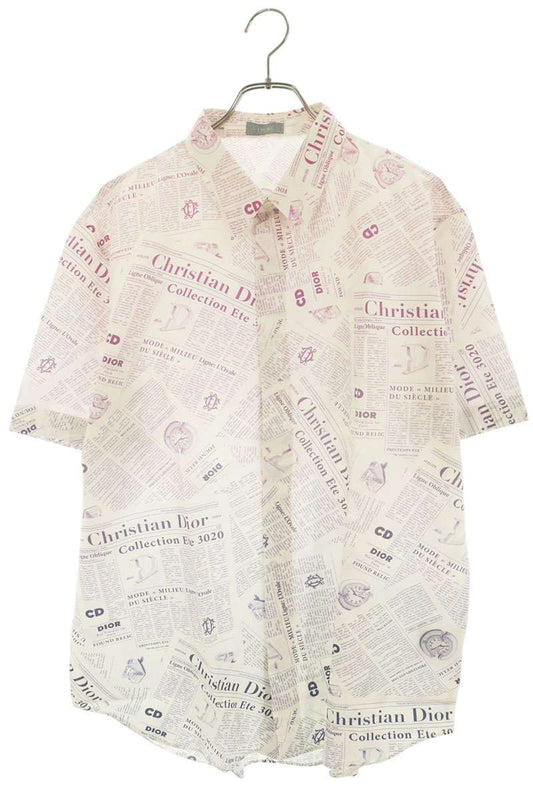 DIOR 20SS Newspaper All-Over Print Short Shirt White Size 43