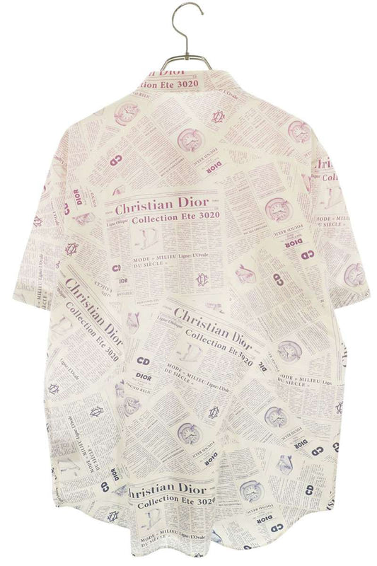 DIOR 20SS Newspaper All-Over Print Short Shirt White Size 43