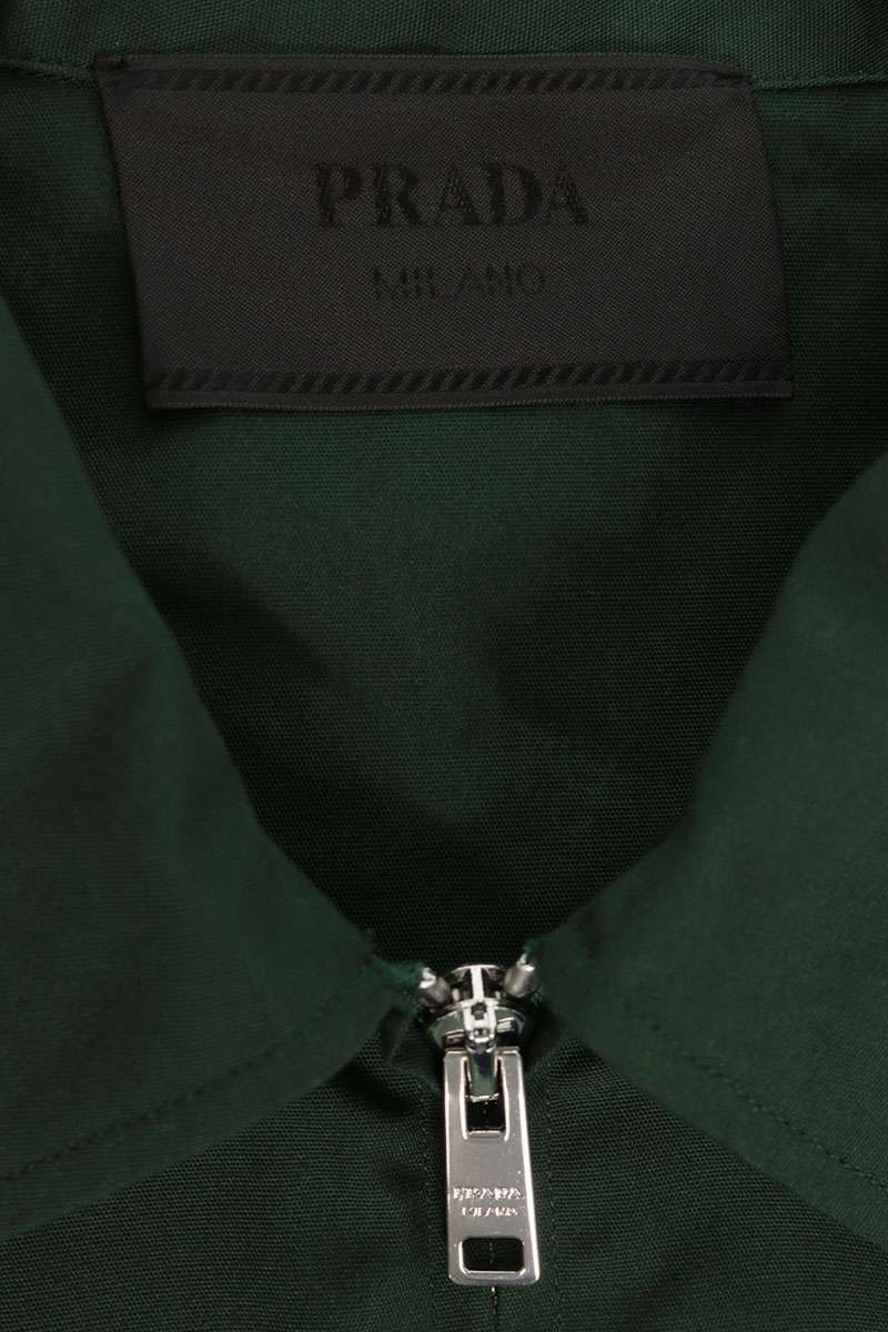 PRADA Logo Print Zip-Up Short Sleeve Shirt Green Size L