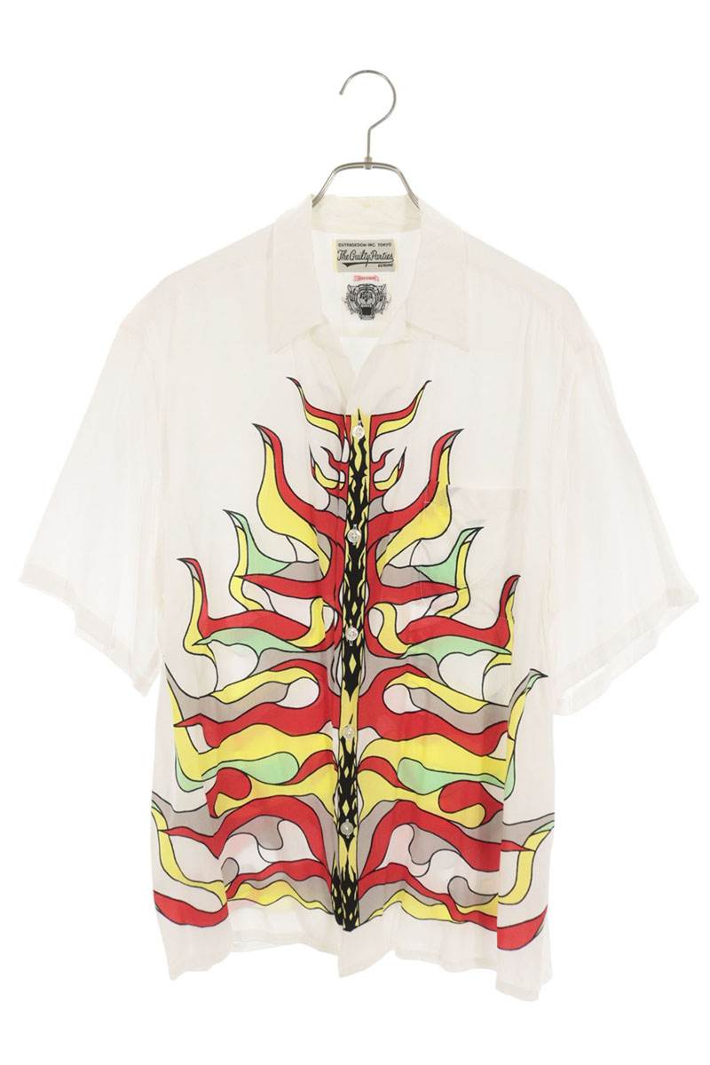 WACKO MARIA Flame Print Rayon Short Shirt White Size L