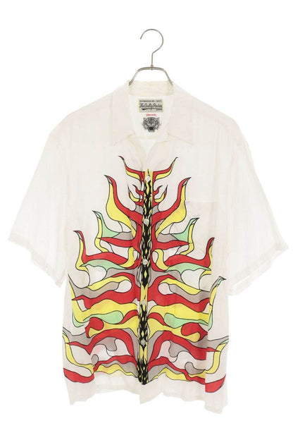 WACKO MARIA Flame Print Rayon Short Shirt White Size L