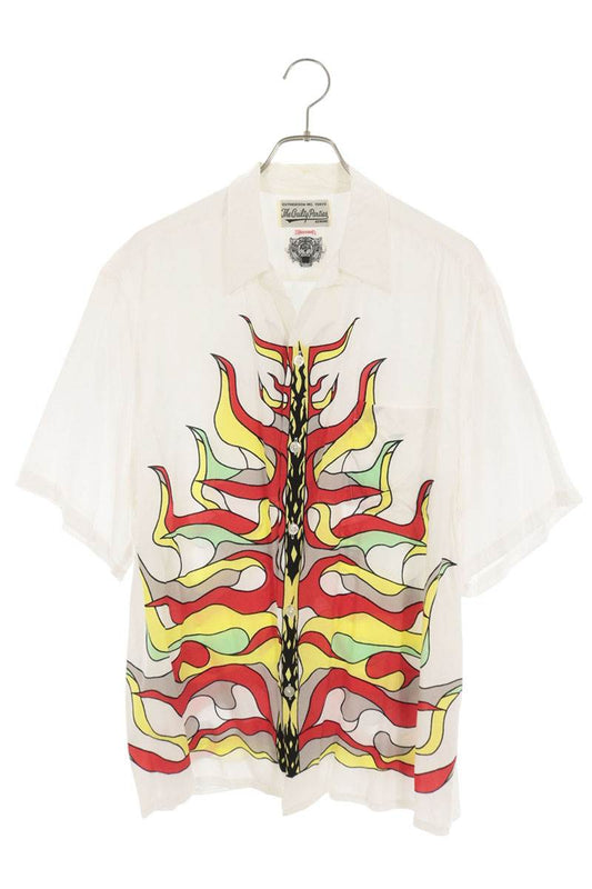 WACKO MARIA Flame Print Rayon Short Shirt White Size L