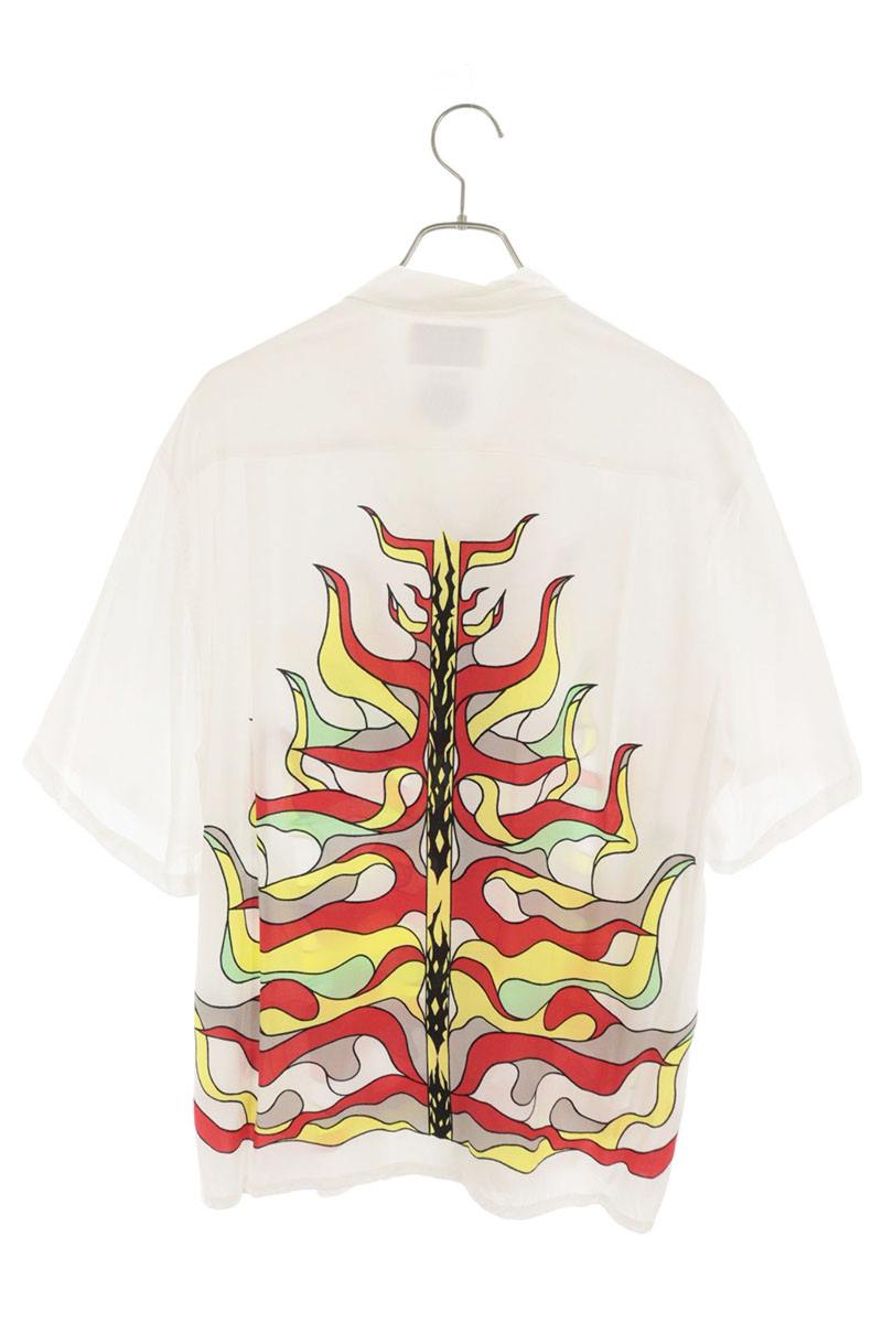 WACKO MARIA Flame Print Rayon Short Shirt White Size L