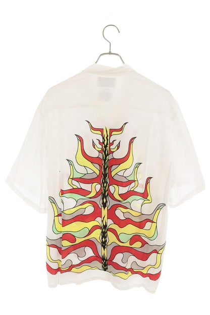 WACKO MARIA Flame Print Rayon Short Shirt White Size L