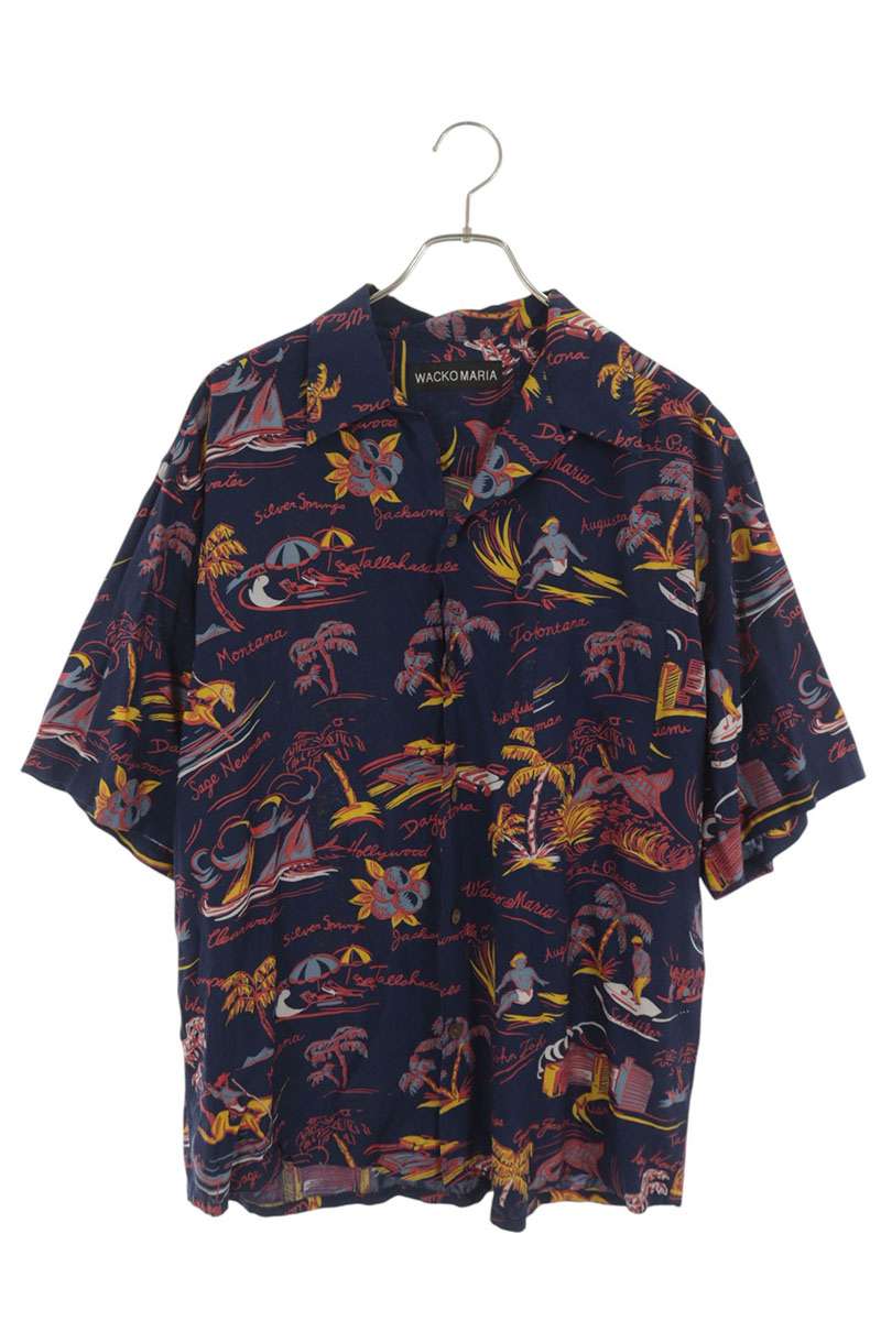 WACKO MARIA All-Over Pattern Rayon Short Shirt Navy Size XL