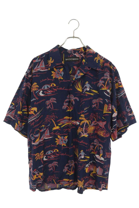 WACKO MARIA All-Over Pattern Rayon Short Shirt Navy Size XL