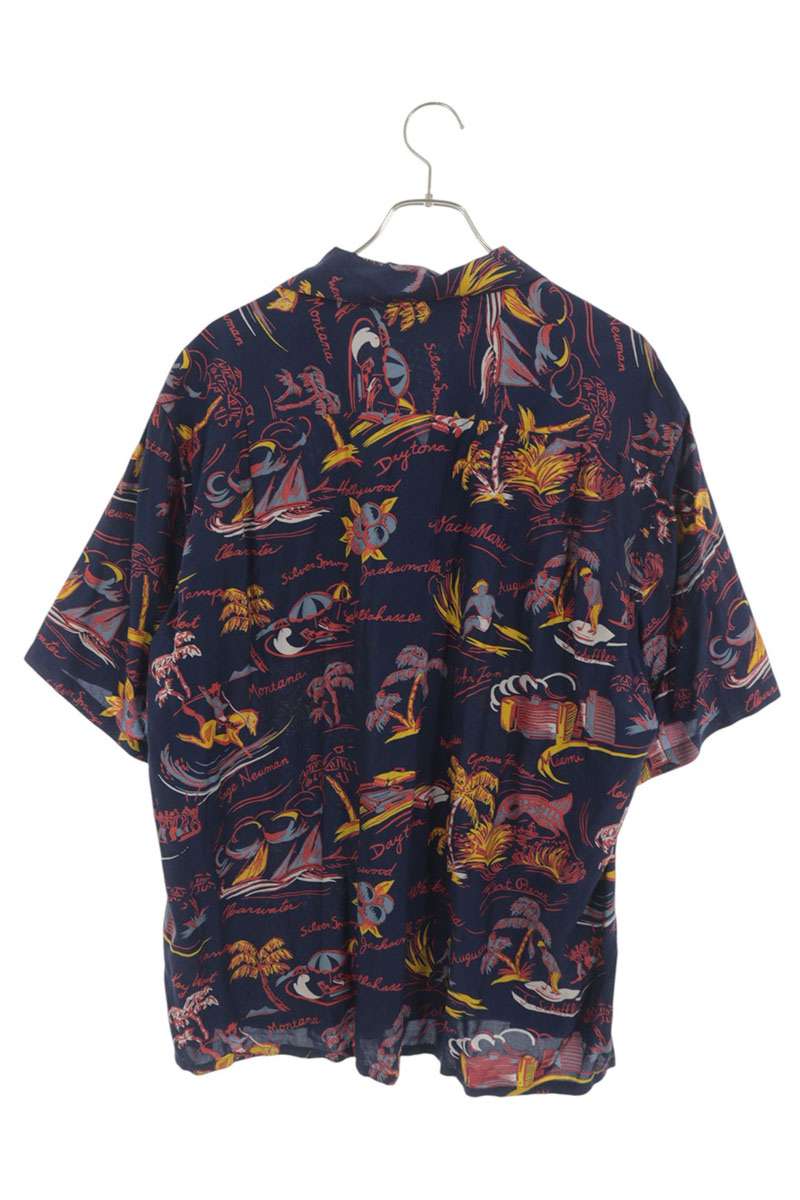 WACKO MARIA All-Over Pattern Rayon Short Shirt Navy Size XL