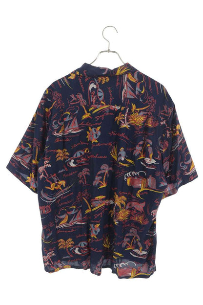 WACKO MARIA All-Over Pattern Rayon Short Shirt Navy Size XL
