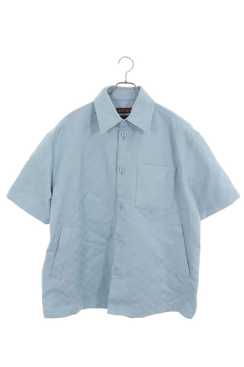 GUCCI GG Jacquard Cotton Shirt Light Blue Size 48