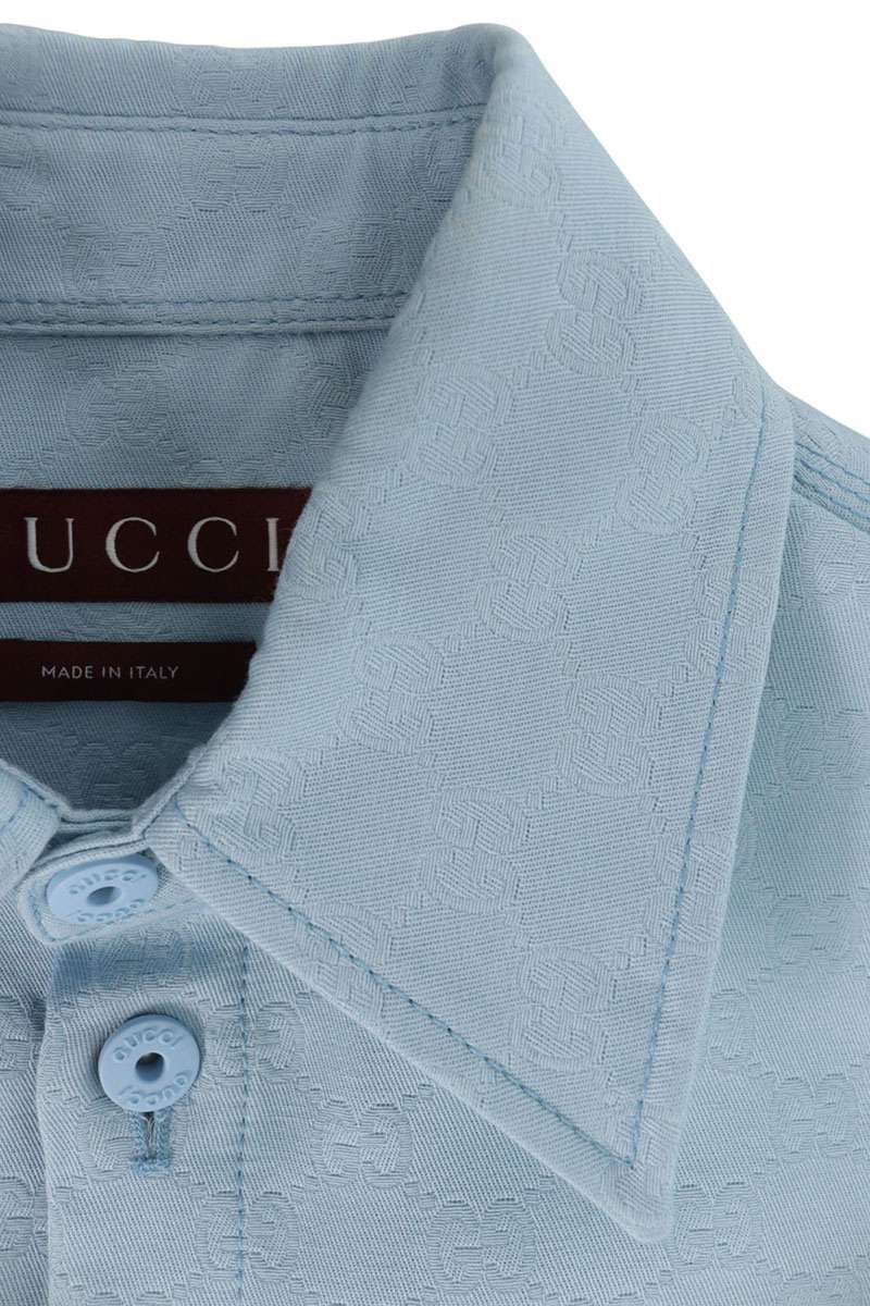 GUCCI GG Jacquard Cotton Shirt Light Blue Size 48