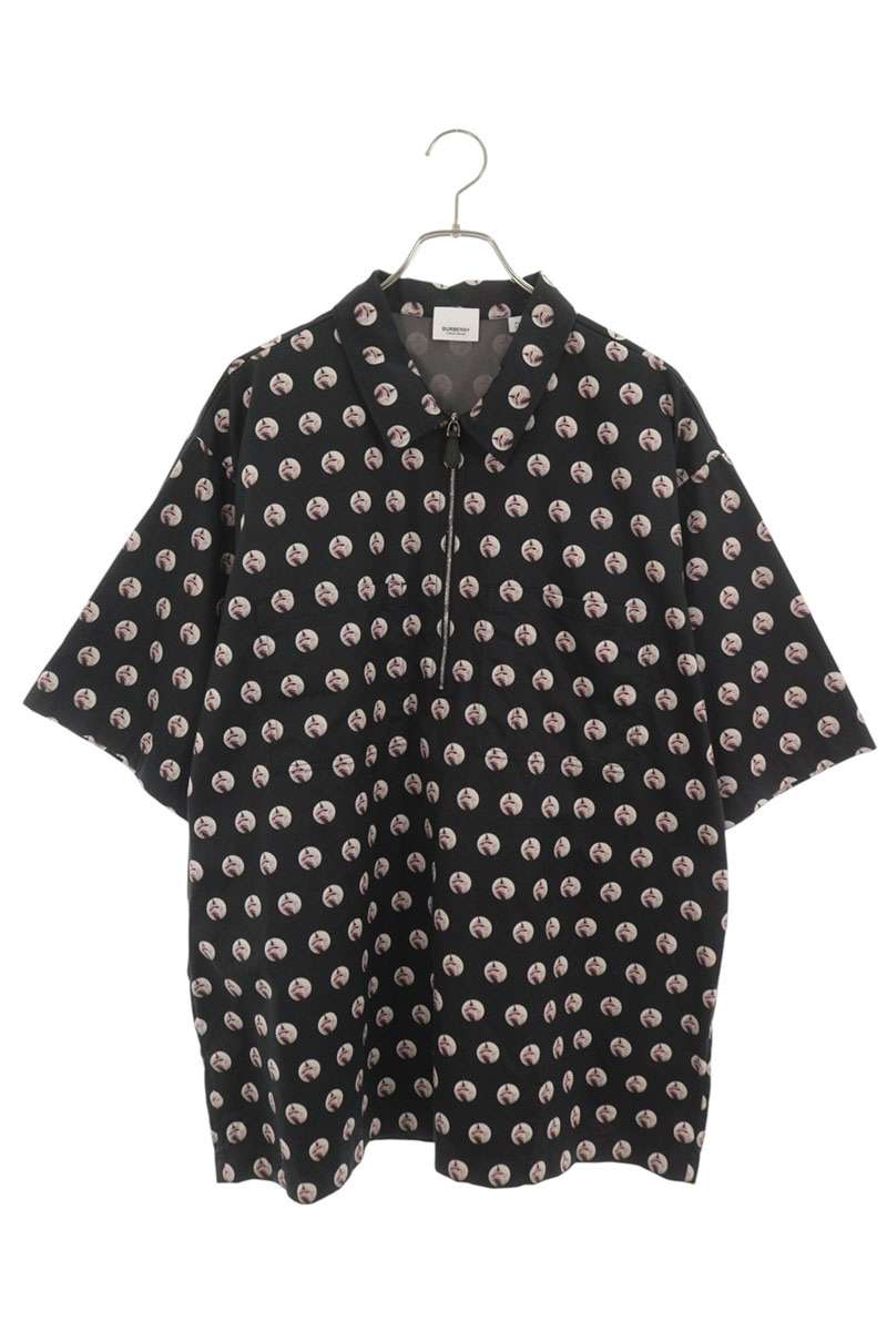 Burberry Half-Zip Print Short Sleeve Shirt Black Size XL