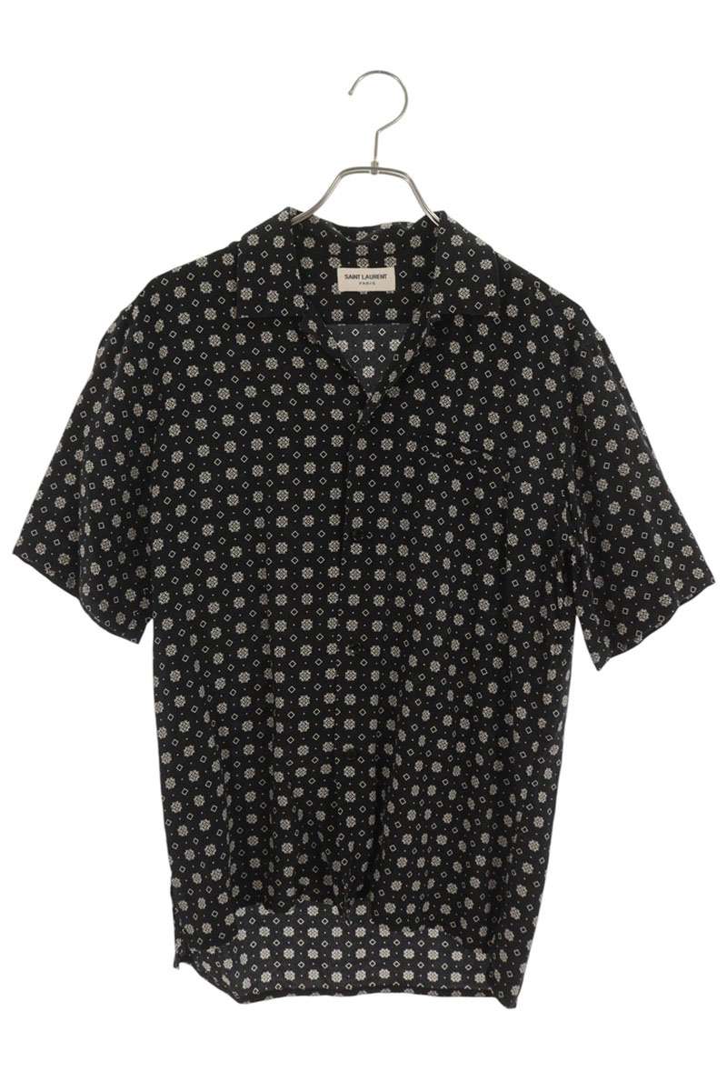 SAINT LAURENT PARIS Black Silk All-Over Pattern Shirt Size M