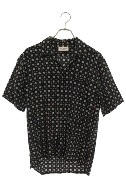 SAINT LAURENT PARIS Black Silk All-Over Pattern Shirt Size M
