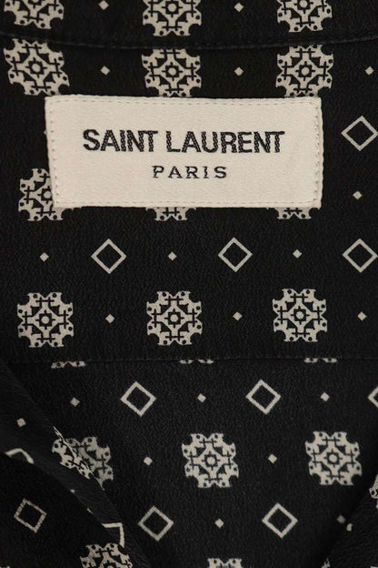 SAINT LAURENT PARIS Black Silk All-Over Pattern Shirt Size M