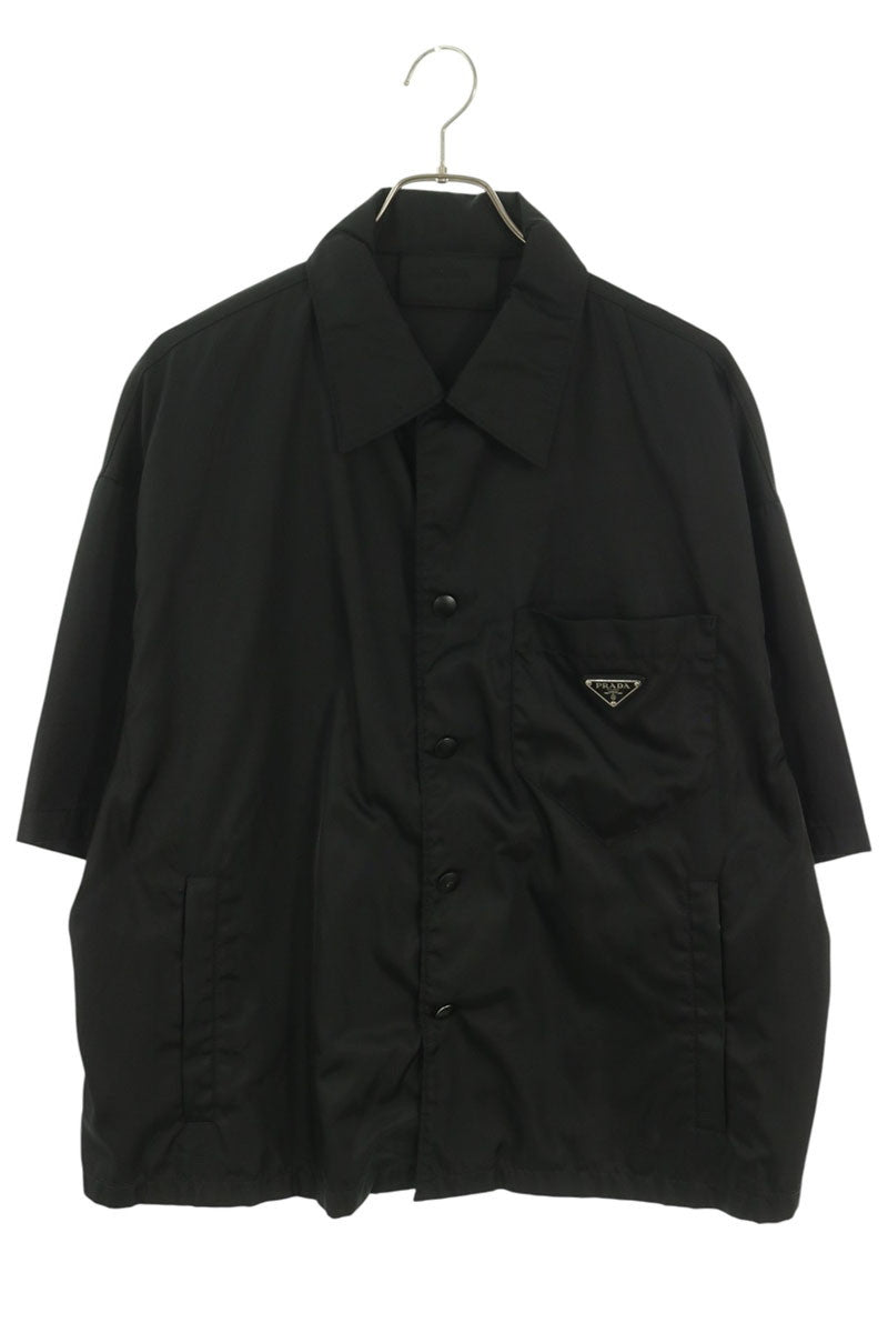 PRADA Logo Plate Nylon Short Sleeve Shirt Black Size L