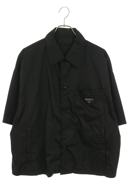 PRADA Logo Plate Nylon Short Sleeve Shirt Black Size L
