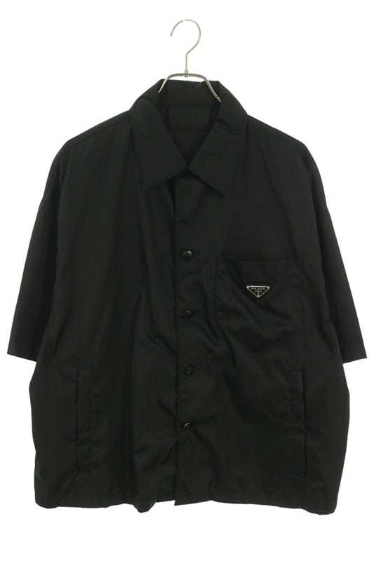 PRADA Logo Plate Nylon Short Sleeve Shirt Black Size L