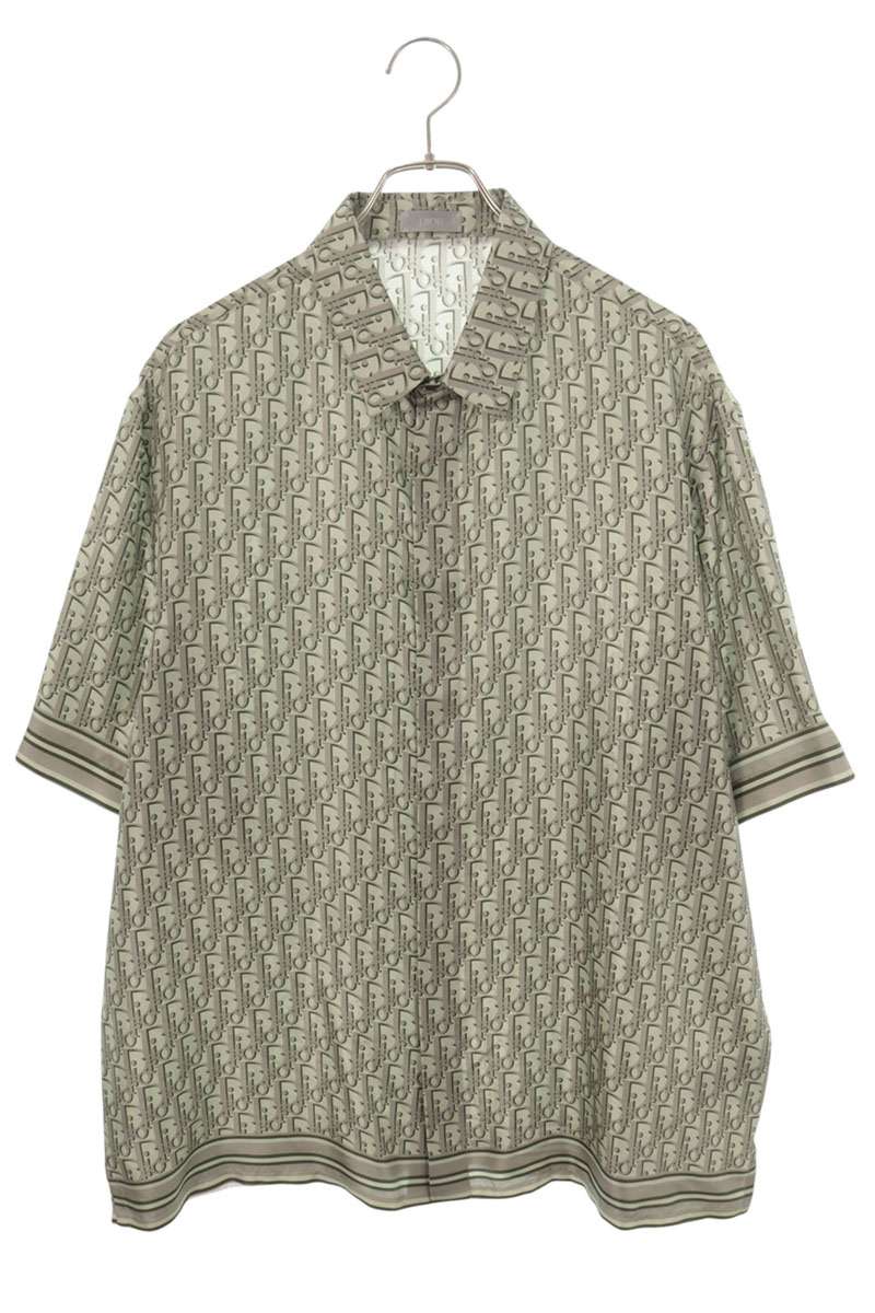 DIOR Oblique All-Over Print Silk Short Shirt Green Size 42