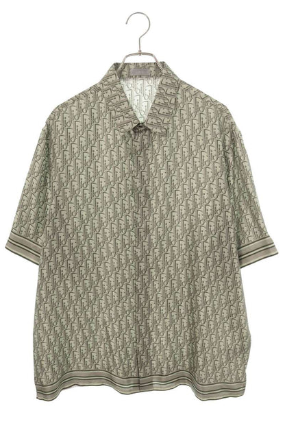 DIOR Oblique All-Over Print Silk Short Shirt Green Size 42