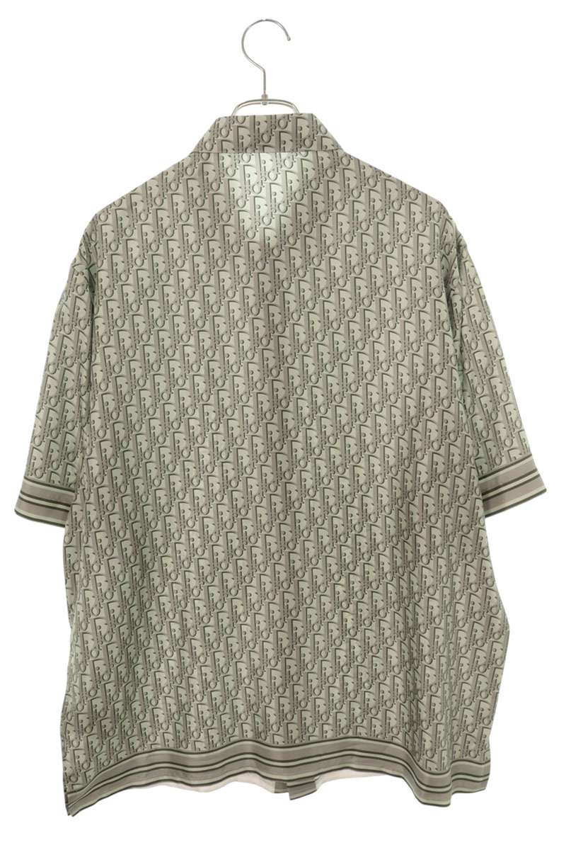 DIOR Oblique All-Over Print Silk Short Shirt Green Size 42