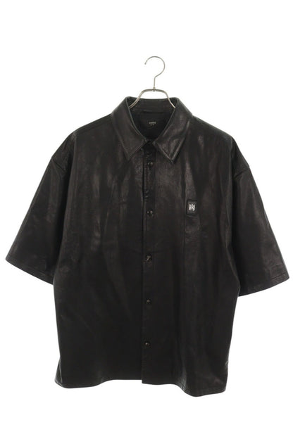 AMIRI Metal Logo Patch Leather S/S Shirt Black Size 48