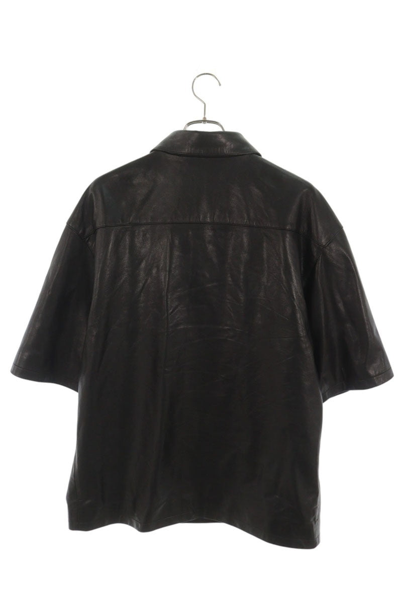 AMIRI Metal Logo Patch Leather S/S Shirt Black Size 48