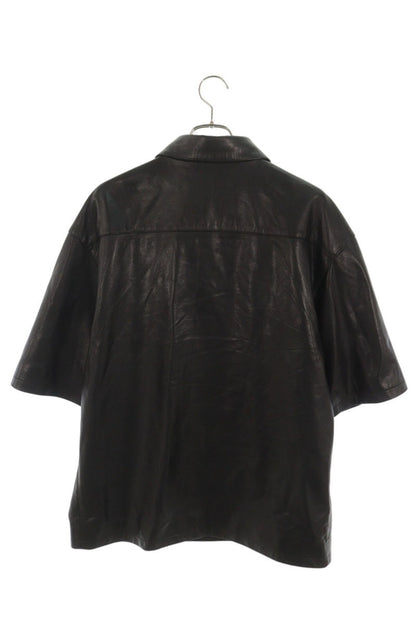 AMIRI Metal Logo Patch Leather S/S Shirt Black Size 48