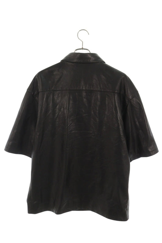 AMIRI Metal Logo Patch Leather S/S Shirt Black Size 48