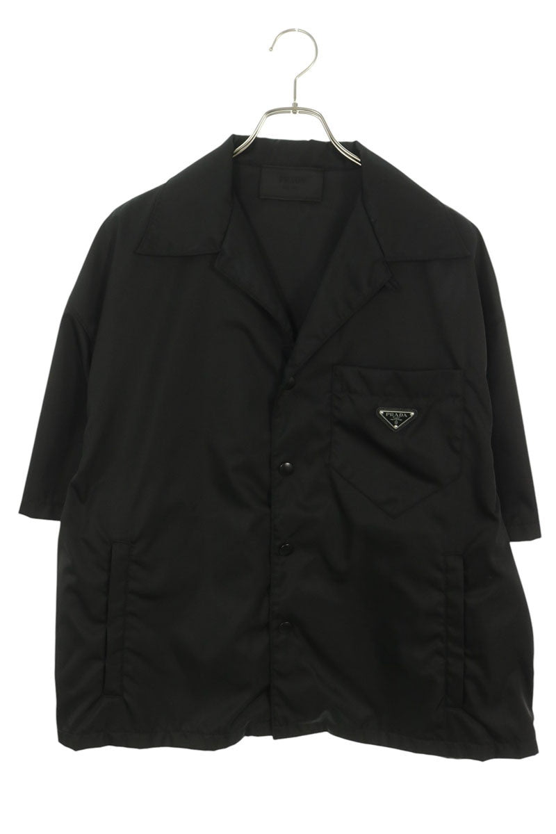 PRADA Triangle Logo Plate Nylon Shirt Black Size L